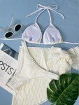 3-Piece White Halter Triangle Bikini Set for Women