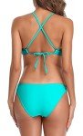 Aqua Floral Striped Halter Bikini Swimsuit Set