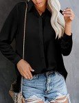 onlypuff Blouses Shirts for Women V Neck Long Sleeve for Ladies Work Fashion Tops Black