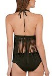 Lukitty Women's Black Halter Fringe Bikini Set