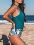 CUPSHE Women's Teal Blue Halter Tankini Swimsuit