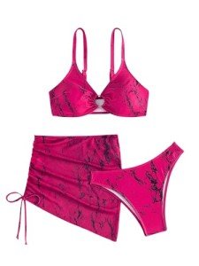 Hot Pink 3-Piece Women's Halter Bikini Set
