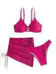 Hot Pink 3-Piece Women's Halter Bikini Set