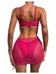Hot Pink 3-Piece Women's Halter Bikini Set