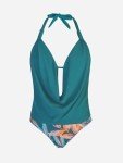 CUPSHE Women's Teal Blue Halter Tankini Swimsuit