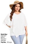 Qixing Summer Casual Loose Round Neck Chiffon Flowy Tops Blouses for Women White-XX-Large