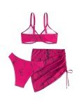 Hot Pink 3-Piece Women's Halter Bikini Set