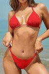 SHEKINI Red Halter Triangle Bikini Thong Bottom