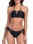 Colloyes Women's Black Cutout Halter Bikini Set