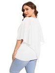 Qixing Summer Casual Loose Round Neck Chiffon Flowy Tops Blouses for Women White-XX-Large