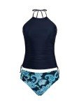CUPSHE Women's High Neck Tankini Set, Navy/Paisley