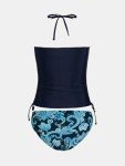 CUPSHE Women's High Neck Tankini Set, Navy/Paisley