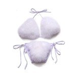 White Faux Fur Halter Triangle Bikini Set