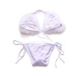 White Faux Fur Halter Triangle Bikini Set