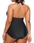 Daci Plus Size Halter V Neck Swimsuit, Black