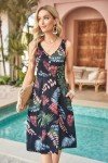 Floral V-Neck Sleeveless Midi Dress with Pockets