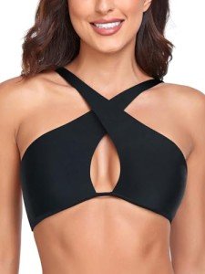 Black Halter Bikini Top with Criss Cross Cutouts