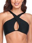 Black Halter Bikini Top with Criss Cross Cutouts