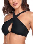 Black Halter Bikini Top with Criss Cross Cutouts