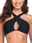 Black Halter Bikini Top with Criss Cross Cutouts