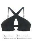 Black Halter Bikini Top with Criss Cross Cutouts