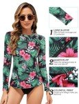 Floral Green Women's Long Sleeve Rash Guard Top