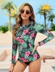 Floral Green Women's Long Sleeve Rash Guard Top