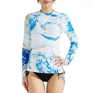 Women's Long Sleeve Rash Guard Swim Shirt - Blue