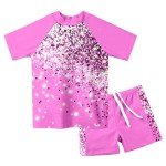 Shiny Pink Sequin Tankini Set for Girls