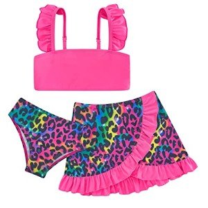 Cute Pink Leopard Print Girls Tankini Set