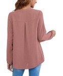 GOUCEHN Women Long Sleeve Shirts Casual V Neck Blouses Dressy Tunic Tops for Leggings (Pink, Large)
