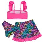 Cute Pink Leopard Print Girls Tankini Set