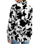 BETTE BOUTIK Women's Button Down Shirts Long Sleeve Printed Button Up V-Neck Casual Office Business Blouses Plain Tops（ FloSilhouette，Large ）
