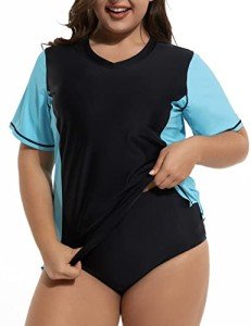 Plus Size UV Protection Swim Shirt - Black & Blue
