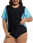 Plus Size UV Protection Swim Shirt - Black & Blue