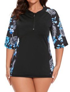 Plus Size Women's Floral Swim Shirt with UV Protection