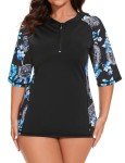 Plus Size Women's Floral Swim Shirt with UV Protection