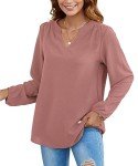 GOUCEHN Women Long Sleeve Shirts Casual V Neck Blouses Dressy Tunic Tops for Leggings (Pink, Large)