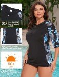 Plus Size Women's Floral Swim Shirt with UV Protection