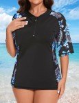 Plus Size Women's Floral Swim Shirt with UV Protection