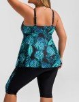 Hanna Nikole Plus Size Tankini with Shorts - Green Leaves