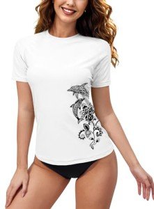 Quick Dry Crew Neck Rashguard Swim Top for Women