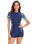 AUBIG Women's Zip-Up Short Sleeve Swim Suit