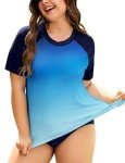Plus Size Short Sleeve Swim Top - Gradient Blue