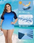Plus Size Short Sleeve Swim Top - Gradient Blue