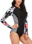 FEOYA Women's Floral Print Long Sleeve Swimsuit