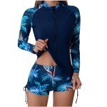 Women's Long Sleeve Two-Piece Rash Guard Swimsuit