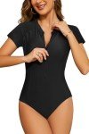 SHEKINI Women's UV Protection Short Sleeve Swimsuit