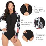 FEOYA Women's Floral Print Long Sleeve Swimsuit