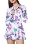 Pink One-Piece Long Sleeve Swimdress for Women